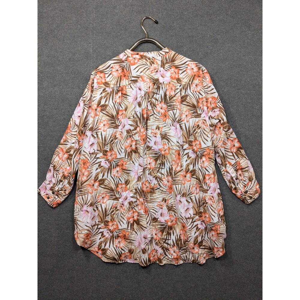 Lands End Linen Tunic Top Womens 1X Plus Floral Print Button Shirt Hawaiian - Picture 6 of 12